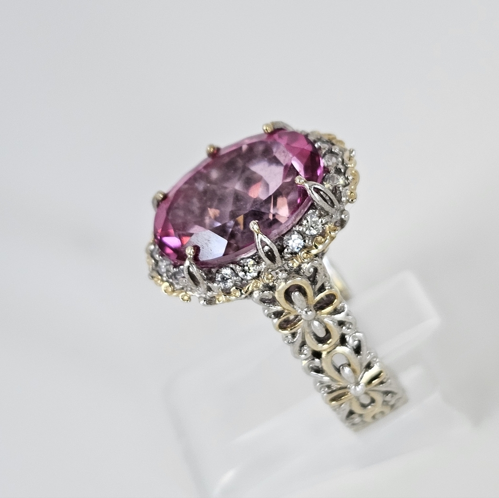 Gems En Vogue Pink Topaz & Zircon Ring Palladium Sterling Silver 18k Size 7! - Picture 5 of 8